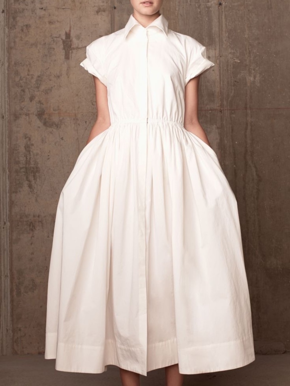 Rosie Assoulin White Cotton Midi Shirt Dress